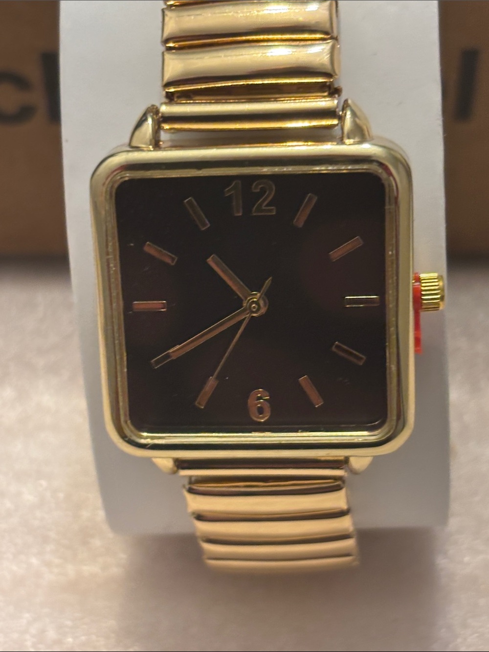 Gold-Tone Women's Square Watch with Black Dial